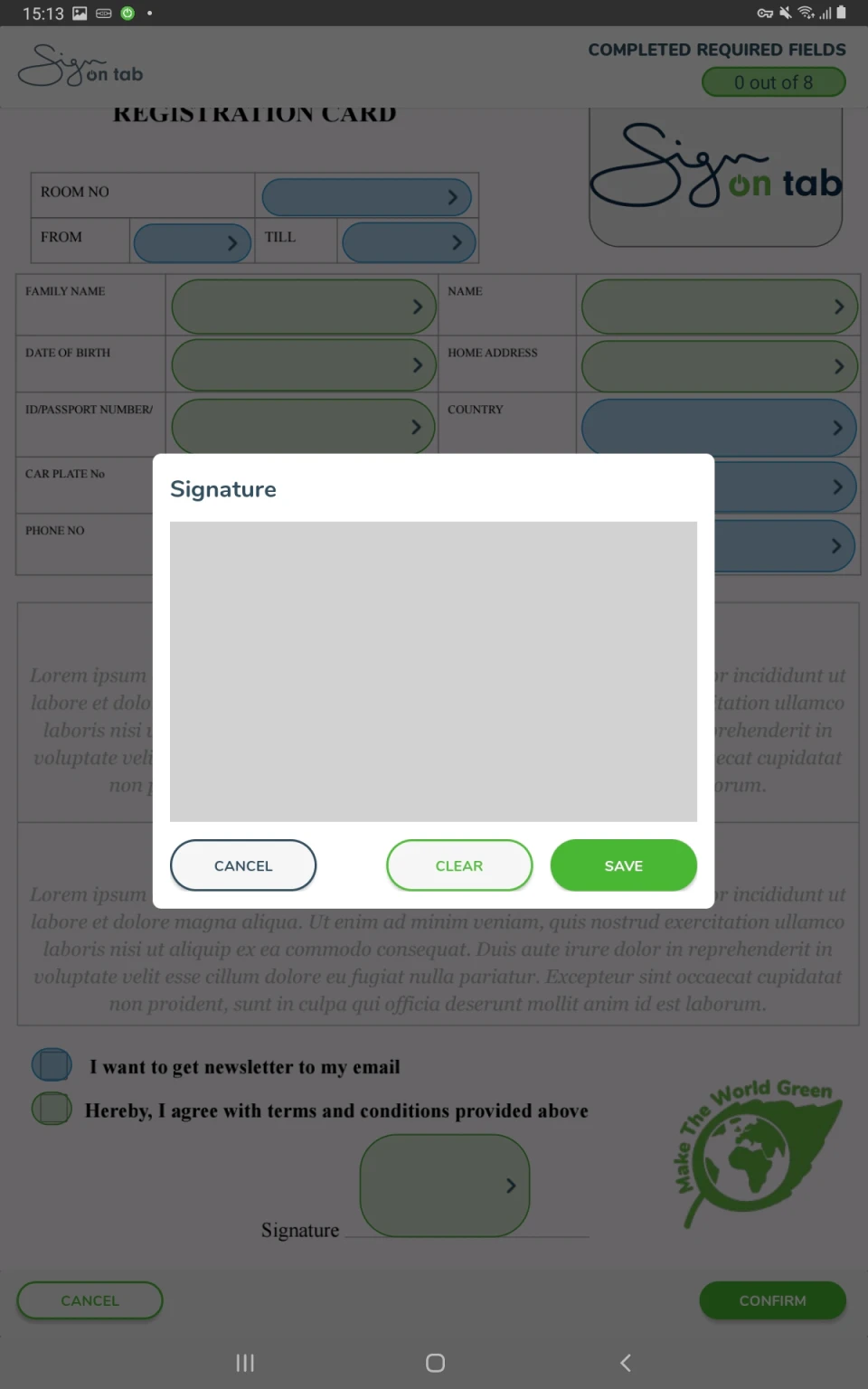 screenshot of Sign on Tab